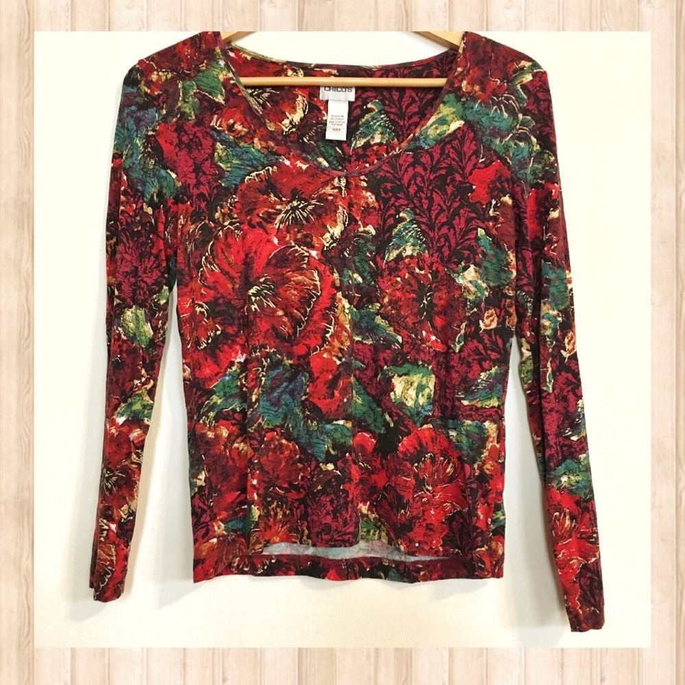 SALE! Chico’s floral v-neck long sleeve top
